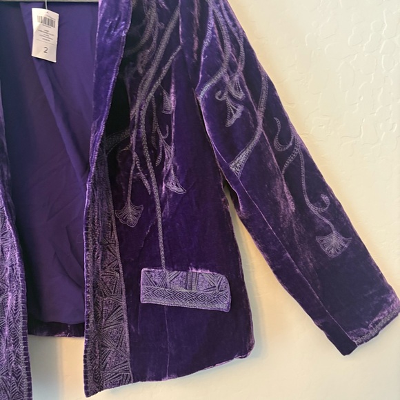 Chico's dark purple velvet embroidered jacket size 2 large NEW with tag - Picture 6 of 16
